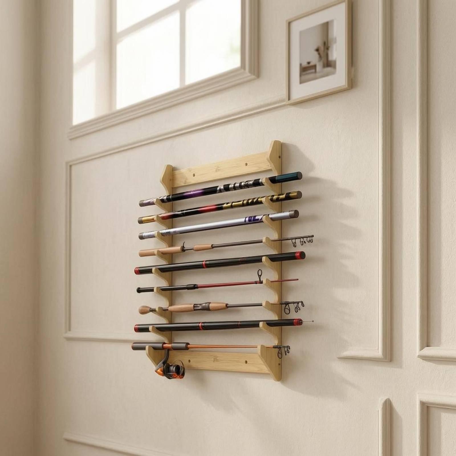 Fishing Rod Rack - Ahşap Olta Askısı Duvar Askısı, Düzenli