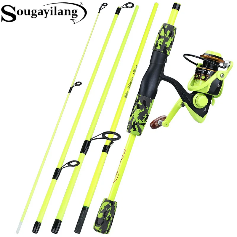 Fishing Rod Spinning - Sougayilang Taşınabilir 5 Bölümlü Kırmızı/sarı Olta